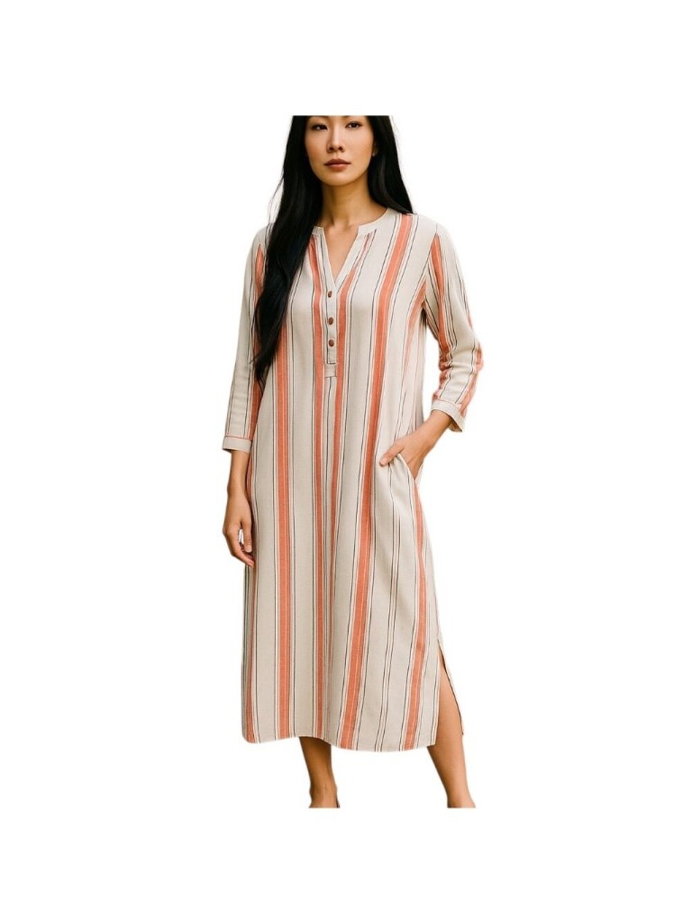 Nordstrom Lingerie Shirt Gown Orange XL Coastal Vacation Resortwear Preppy Boho